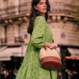 SEZANE VANESSA EYELET DRESS GREEN SIZE 34 / S